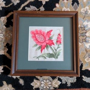 Antique Vintage Hand Embroidered Framed Art